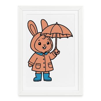 Cute Bunny Raincoat Umbrella - Framed poster (27 × 37 cm) - white - Front