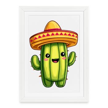 Cactus with Sombrero – kawaii Cactus - Framed poster (27 × 37 cm) - white - Front