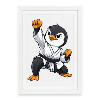 Penguin Martial Arts Karate Japon Traditionnel - Affiche encadrée (27 × 37 cm) - blanc - Devant