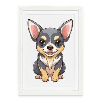 Chihuahua Cartoon Dog Kawaii - Affiche encadrée (27 × 37 cm) - blanc - Devant