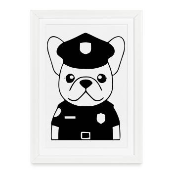 Policier Français Chien Noir - Affiche encadrée (27 × 37 cm) - blanc - Devant