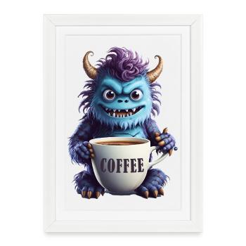 Monstre du café - Zombie caféine - Râle du matin - Affiche encadrée (27 × 37 cm) - blanc - Devant