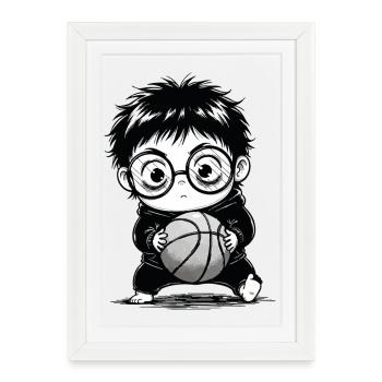 Kids Basketball Hoodie Sport Black and White - Framed poster (27 × 37 cm) - white - Front