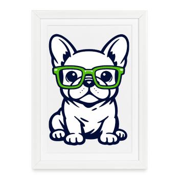 Graphique Bouledogue français mignon avec lunettes Pop Art - Affiche encadrée (27 × 37 cm) - blanc - Devant