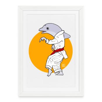 Dauphin karaté en kimono - Affiche encadrée (27 × 37 cm) - blanc - Devant