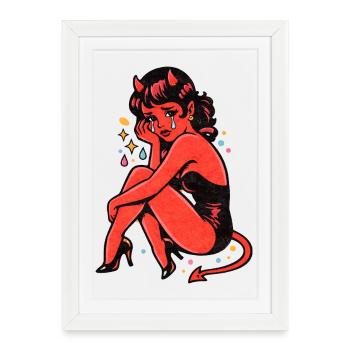 Crimson Devil Girl Crying Illustration - Framed poster (27 × 37 cm) - white - Front