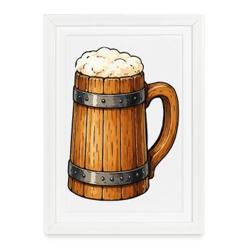 Conception en bois de la chope en tonneau de bière - Affiche encadrée (27 × 37 cm) - blanc - Devant