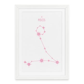 Constellation des étoiles du signe astrologique des Poissons rose pastel - Affiche encadrée (27 × 37 cm) - blanc - Devant