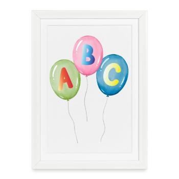 Ballons ABC aux couleurs pastel vives - Affiche encadrée (27 × 37 cm) - blanc - Devant