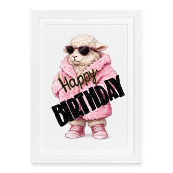 Style anniversaire de l’agneau rose - Affiche encadrée (27 × 37 cm) - blanc - Devant