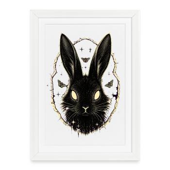 Black Rabbit with Moths - Framed poster (27 × 37 cm) - white - Front