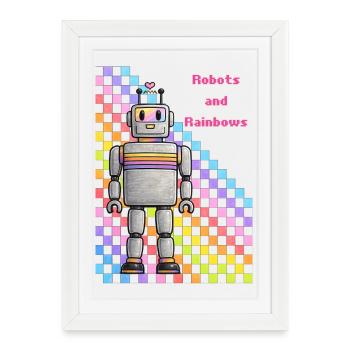 Robots and Rainbows Retro Robot - Framed poster (27 × 37 cm) - white - Front