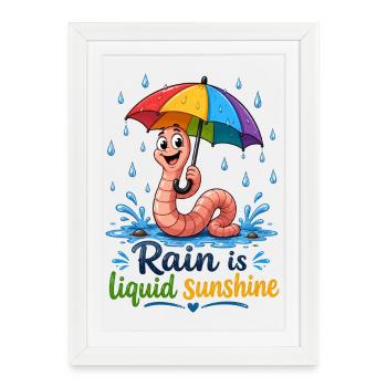 Ver de terre avec un parapluie coloré - Affiche encadrée (27 × 37 cm) - blanc - Devant