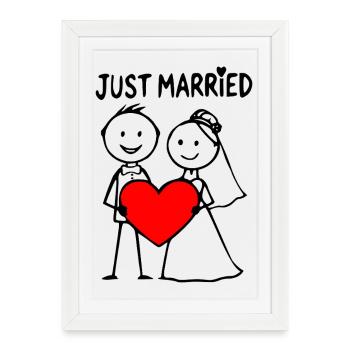 Couple de mariage Cartoon Heart Fraîchement marié - Affiche encadrée (27 × 37 cm) - blanc - Devant