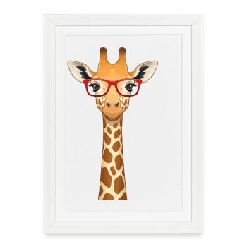 Funny Giraffe with Red Glasses T-Shirt Cute Animal - Framed poster (27 × 37 cm) - white - Front