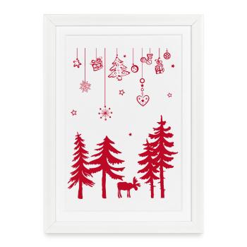 Guirlande de Noël en forêt de wapitis - Affiche encadrée (27 × 37 cm) - blanc - Devant