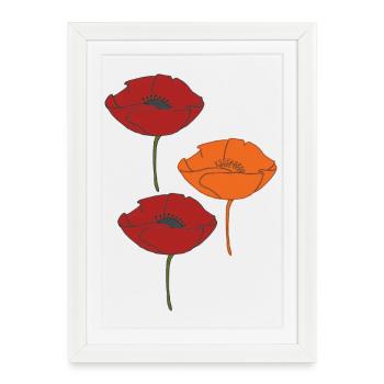coquelicots et orange - Affiche encadrée (27 × 37 cm) - blanc - Devant