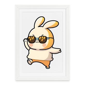 Easter Bunny - Lapin dansant avec des lunettes de soleil rétro - Affiche encadrée (27 × 37 cm) - blanc - Devant