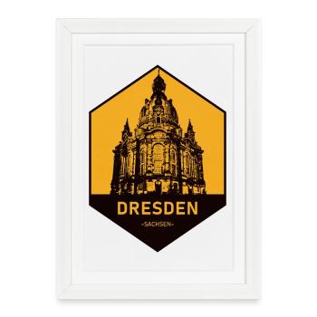 Icône d’architecture de Dresde Jaune - Affiche encadrée (27 × 37 cm) - blanc - Devant