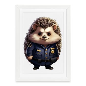 Police des hérissons - Affiche encadrée (27 × 37 cm) - blanc - Devant