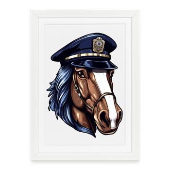 Chevaux Policier - Affiche encadrée (27 × 37 cm) - blanc - Devant