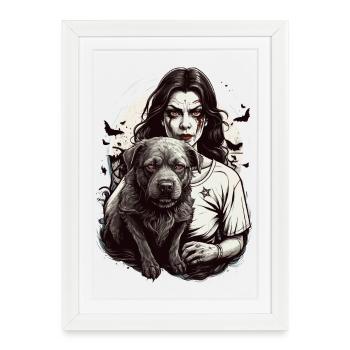 Vampire with dog - Framed poster (27 × 37 cm) - white - Front