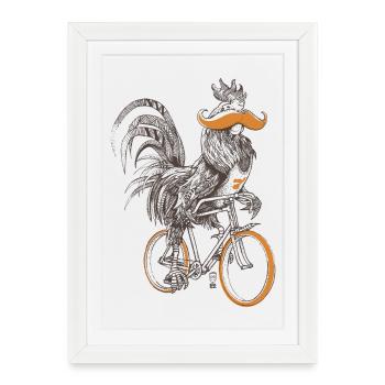 Coq & Bicycles - Affiche encadrée (27 × 37 cm) - blanc - Devant
