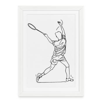 Dessin d’un joueur de badminton - Affiche encadrée (27 × 37 cm) - blanc - Devant