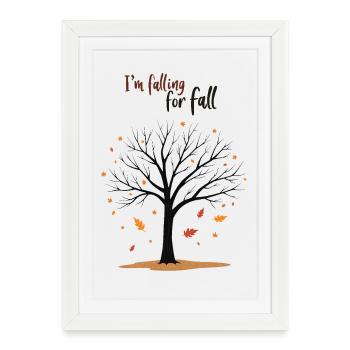Arbre chauve « Automne en amour » Humour - Affiche encadrée (27 × 37 cm) - blanc - Devant