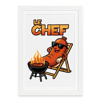 Le Chef: Grill master in retro style - Framed poster (27 × 37 cm) - white - Front