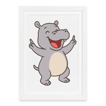 Bébé hippopotame heureux - Affiche encadrée (27 × 37 cm) - blanc - Devant