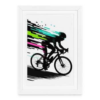Glitch Pixel Cyclist – Art de vitesse numérique - Affiche encadrée (27 × 37 cm) - blanc - Devant