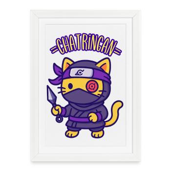 CHATRINGAN - Humour chat kawaii - Affiche encadrée (27 × 37 cm) - blanc - Devant