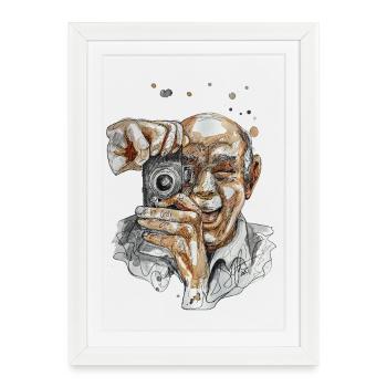 Selfie 2 illustration watercolor carographic - Framed poster (27 × 37 cm) - white - Front