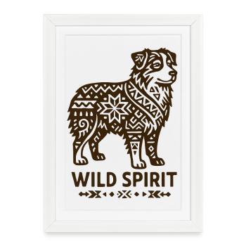Australian Shepherd Wild Tribal Dog - Framed poster (27 × 37 cm) - white - Front