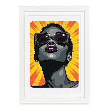 Femme noire Pop Art Design - Affiche encadrée (27 × 37 cm) - blanc - Devant