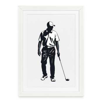Golfeur - Logo Cool Silhouette - Affiche encadrée (27 × 37 cm) - blanc - Devant