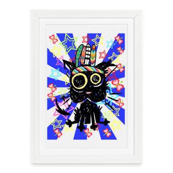 Chat Rétro Enfants Hippie - Affiche encadrée (27 × 37 cm) - blanc - Devant