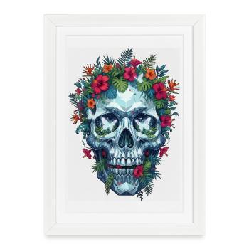 Crystal Skull with Tropical Flowers - Framed poster (27 × 37 cm) - white - Front