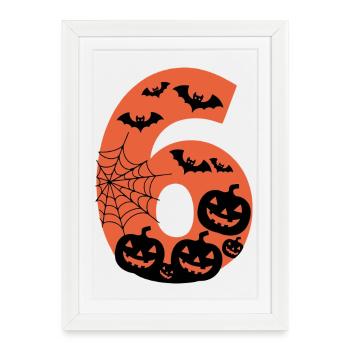 Spooky Halloween Number 6 with Pumpkins and Bats - Framed poster (27 × 37 cm) - white - Front