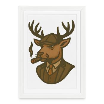 Cerf gangster en costume avec cigare - Affiche encadrée (27 × 37 cm) - blanc - Devant