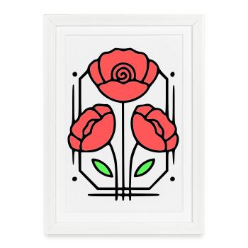 Coquelicots coquelicots minimaliste Line Art 8 - Affiche encadrée (27 × 37 cm) - blanc - Devant