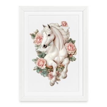 Cheval Vintage - Affiche encadrée (27 × 37 cm) - blanc - Devant
