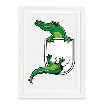 Crocodile dans la poche de la chemise - Affiche encadrée (27 × 37 cm) - blanc - Devant