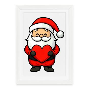 Weihnachtsmann mit Herz - Gerahmtes Poster (27 × 37 cm) - Weiß - Vorne