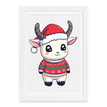 Noël de la chèvre de montagne - Affiche encadrée (27 × 37 cm) - blanc - Devant