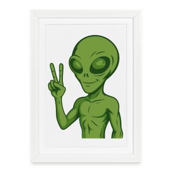 Paix extraterrestre Paix - Affiche encadrée (27 × 37 cm) - blanc - Devant