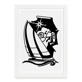 Voilier Voilier avec carte nautique à boussole Navigation - Affiche encadrée (27 × 37 cm) - blanc - Devant