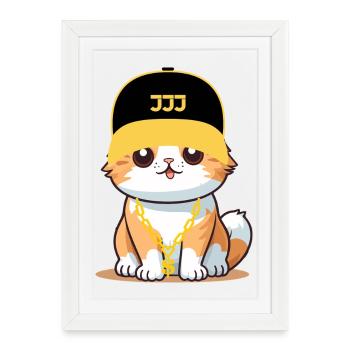 Chat swag - chat cool - Affiche encadrée (27 × 37 cm) - blanc - Devant
