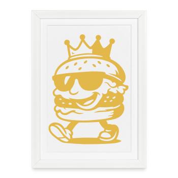 Burger fast-food avec couronne et lunettes de soleil - Affiche encadrée (27 × 37 cm) - blanc - Devant